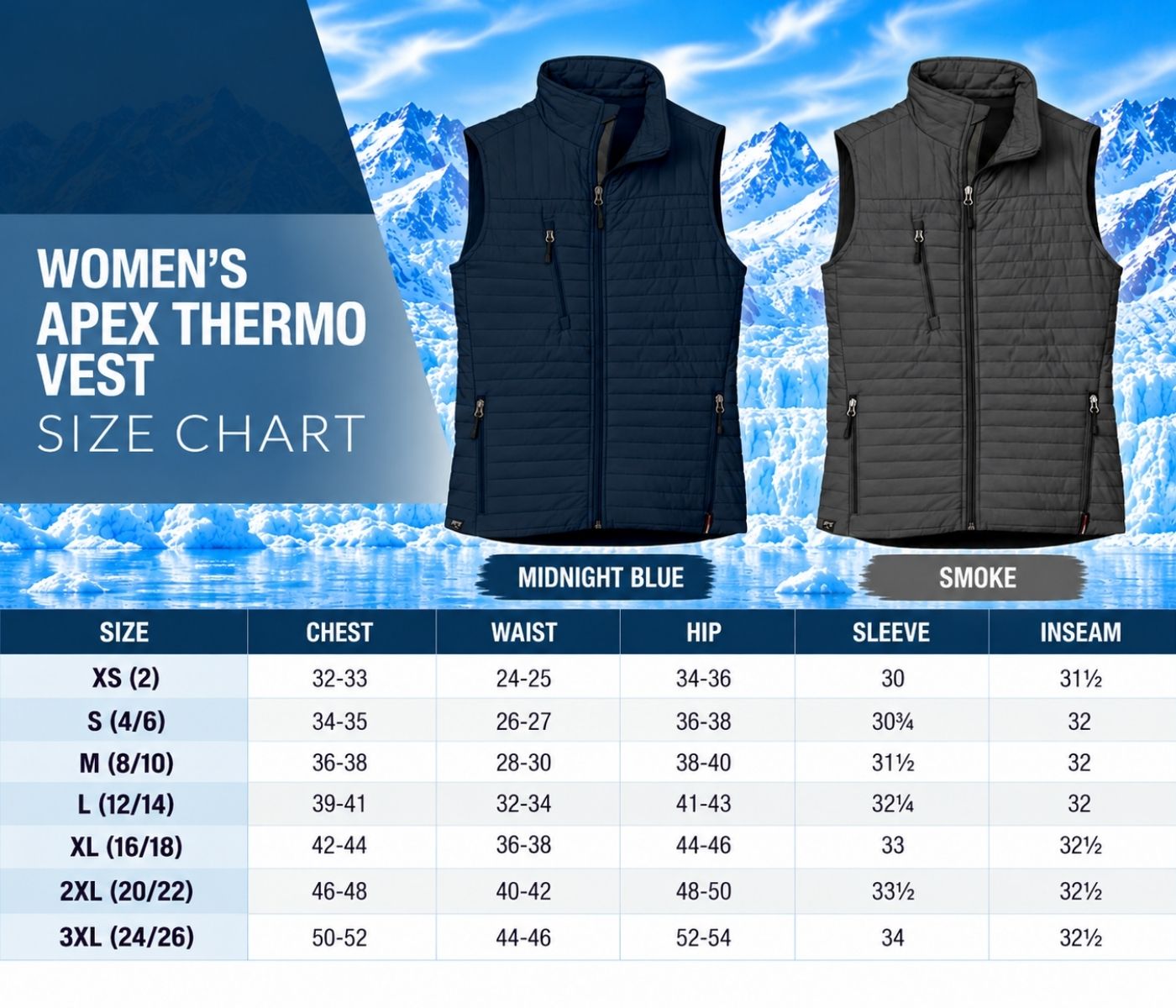 Apex Thermo Vest Size Chart
